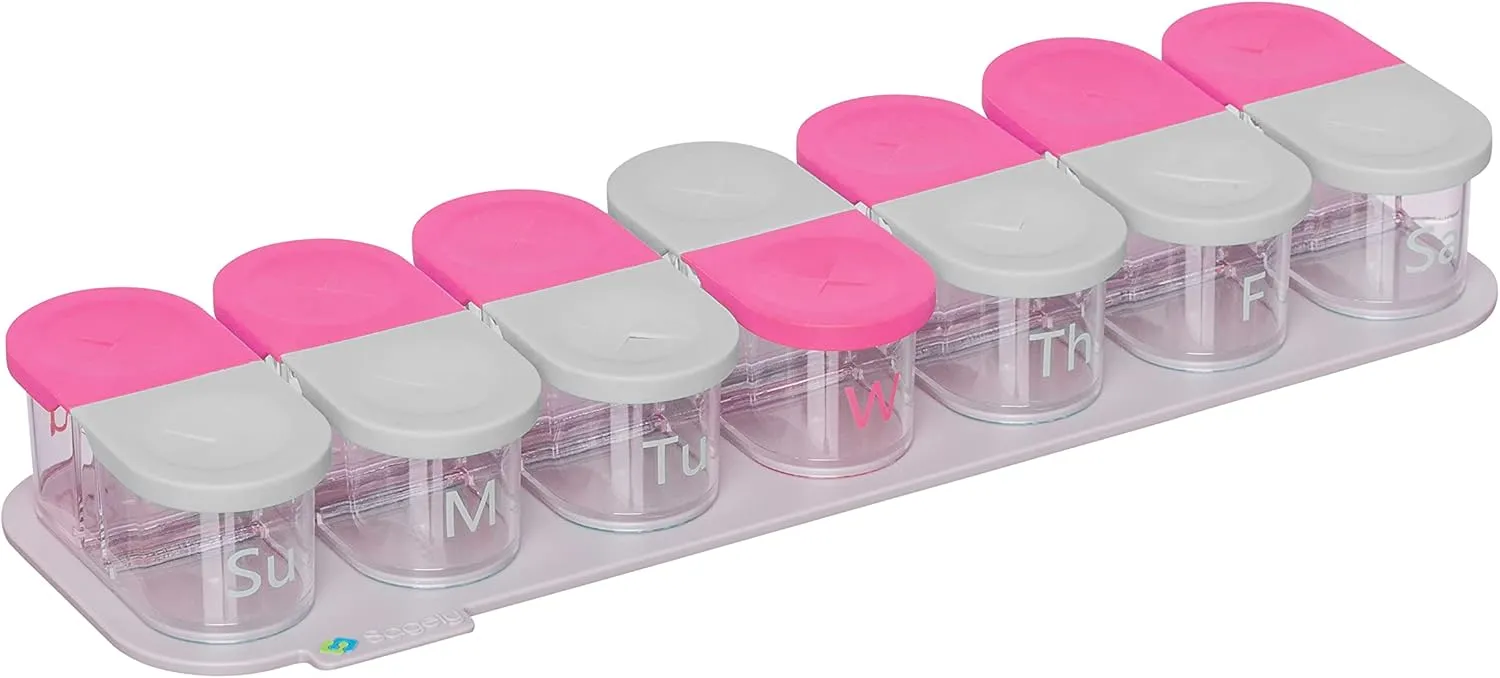 Sagely SMART XL Weekly Pill Organizer - extra large 7 day AM/PM Pill Box 2 Times a Day with Free Reminder App (Large Enough to Fit Fish Oil, Cod Liver Oil, Vitamin D Supplements & Vitamins)(Pink/Gray)