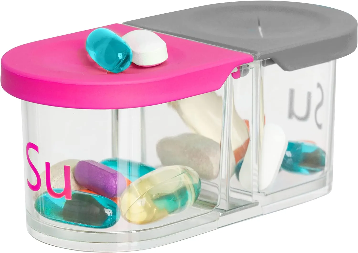 Sagely SMART XL Weekly Pill Organizer - extra large 7 day AM/PM Pill Box 2 Times a Day with Free Reminder App (Large Enough to Fit Fish Oil, Cod Liver Oil, Vitamin D Supplements & Vitamins)(Pink/Gray)