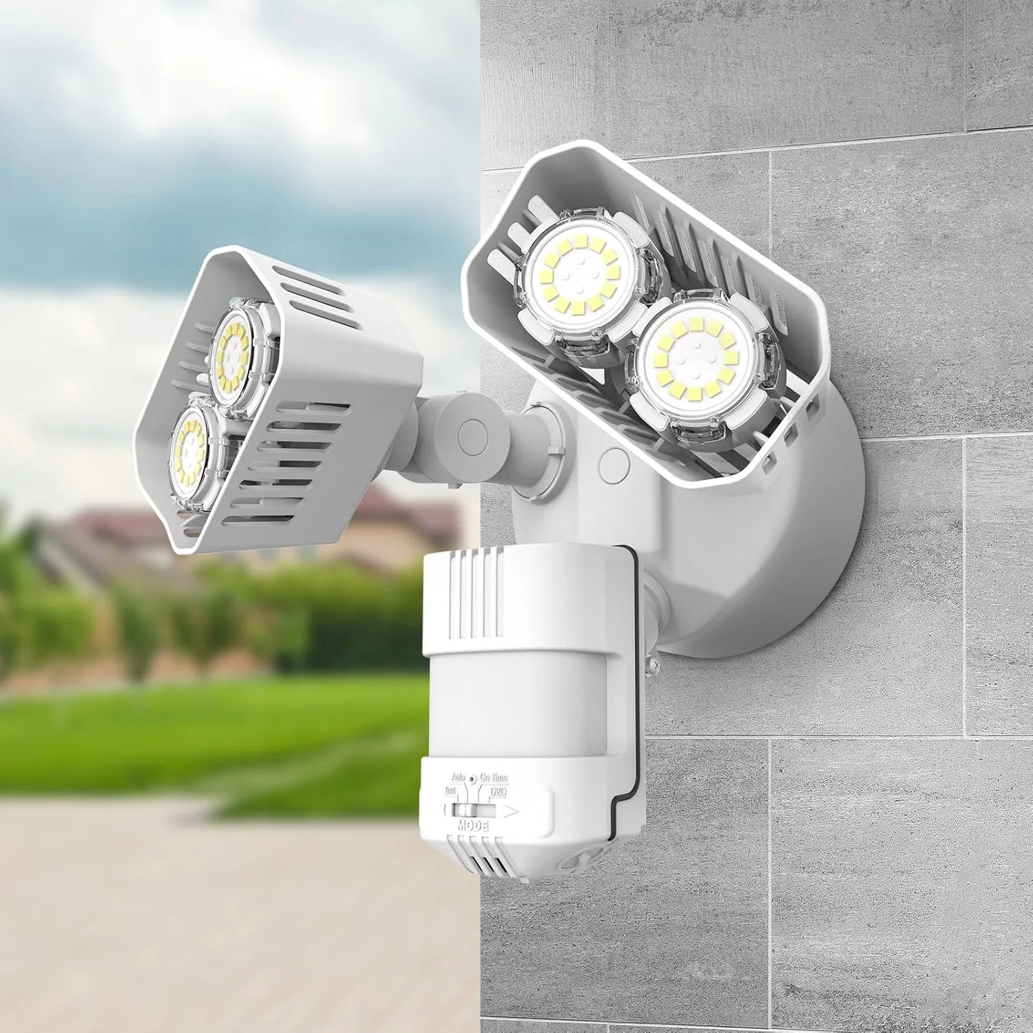 SANSI 28W 3500LM Motion Sensor Outdoor Lights, Flood Lights Outdoor Motion Sensor Security Lights Detector with 4 Mode 350W Equiv 5000K, IP65 Waterproof for Soffit, Garage, Yard (White) Hardwired
