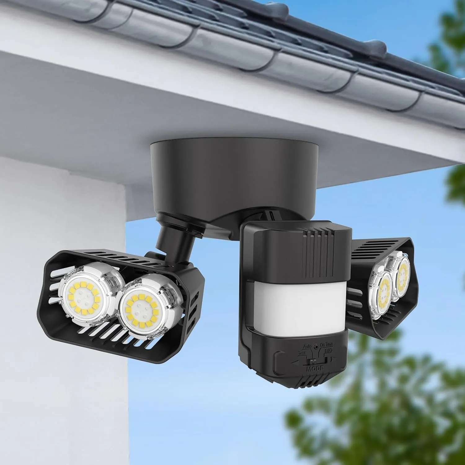 SANSI 28W 3500LM Motion Sensor Outdoor Lights, Outdoor Motion Sensor Light Security Lights Detector with 4 Mode 350W Equiv 5000K, IP65 Waterproof for Soffit, Garage, Yard (Black) Hardwired
