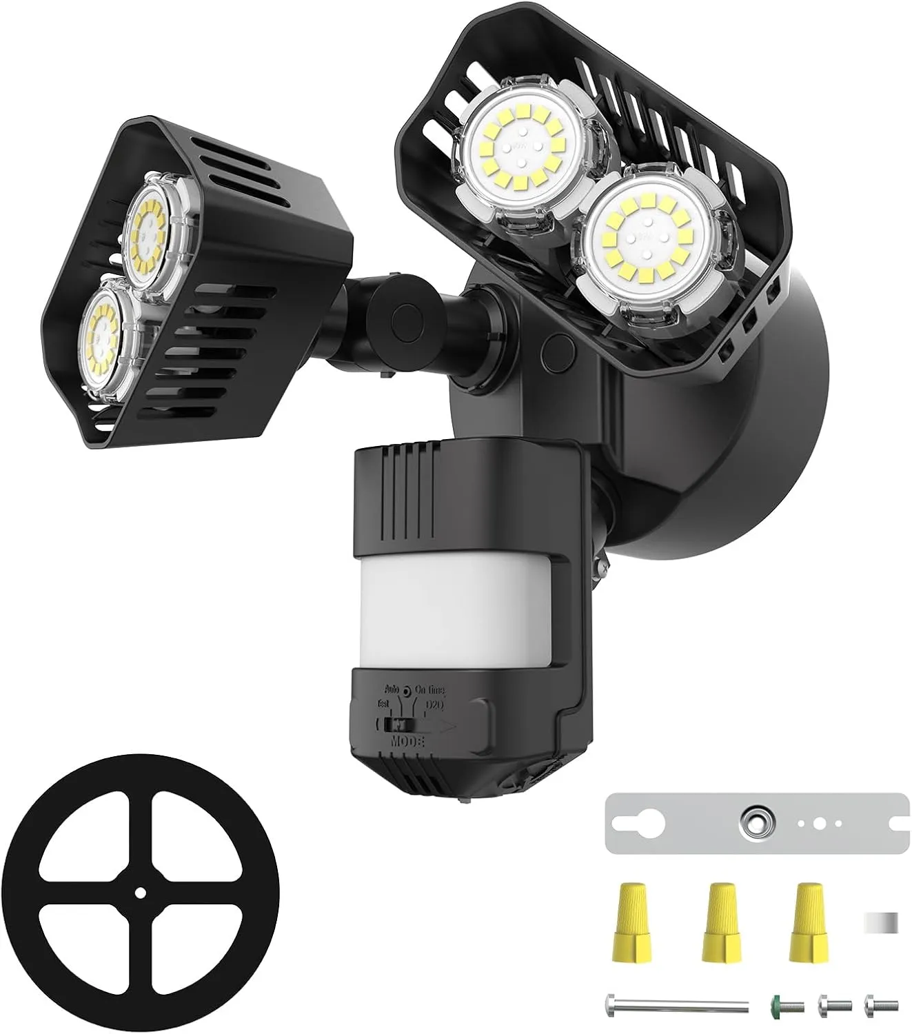 SANSI 28W 3500LM Motion Sensor Outdoor Lights, Outdoor Motion Sensor Light Security Lights Detector with 4 Mode 350W Equiv 5000K, IP65 Waterproof for Soffit, Garage, Yard (Black) Hardwired