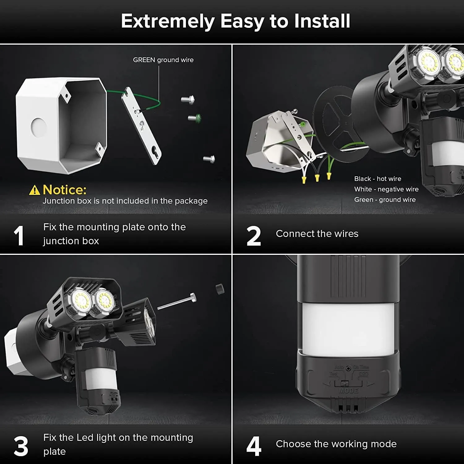SANSI 28W 3500LM Motion Sensor Outdoor Lights, Outdoor Motion Sensor Light Security Lights Detector with 4 Mode 350W Equiv 5000K, IP65 Waterproof for Soffit, Garage, Yard (Black) Hardwired