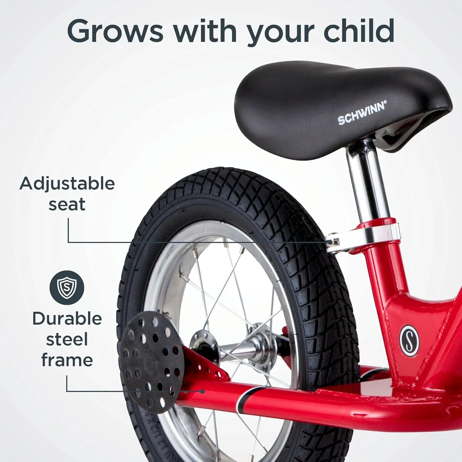 Schwinn Balance Bike, 12 Inch Bike for Kids Ages 2-4, Durable Steel Frame, Padded Seat, Cushioned Grips, Adjustable Seat Grows with Your Child, No Training Wheels Needed, Training Bicycle for Kids
