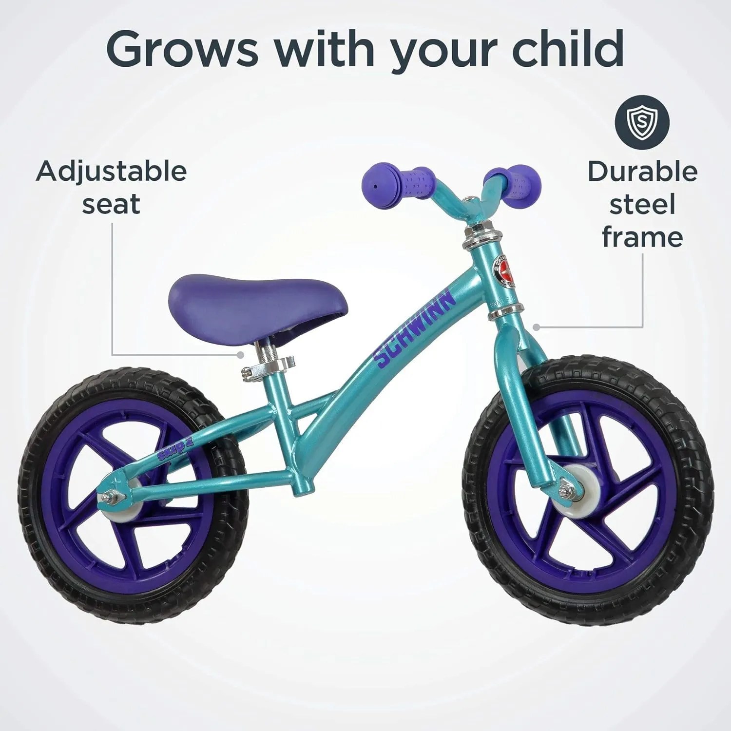 Schwinn Balance Bike, 12 Inch Bike for Kids Ages 2-4, Durable Steel Frame, Padded Seat, Cushioned Grips, Adjustable Seat Grows with Your Child, No Training Wheels Needed, Training Bicycle for Kids
