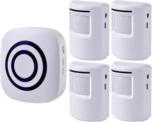 Seanme Motion Sensor Alarm, Wireless Driveway Alarm, Home Security Business Detect Alert with 4 Sensor and 1 Receiver,38 Chime Tunes - LED Indicators for Indoor Use