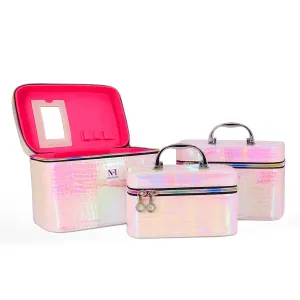 Set of 3piece Makeup Box | Cosmetic Box | Jewellery Box | Vanity Box Organizer with Magnifying Compact Makeup Mirror (White)