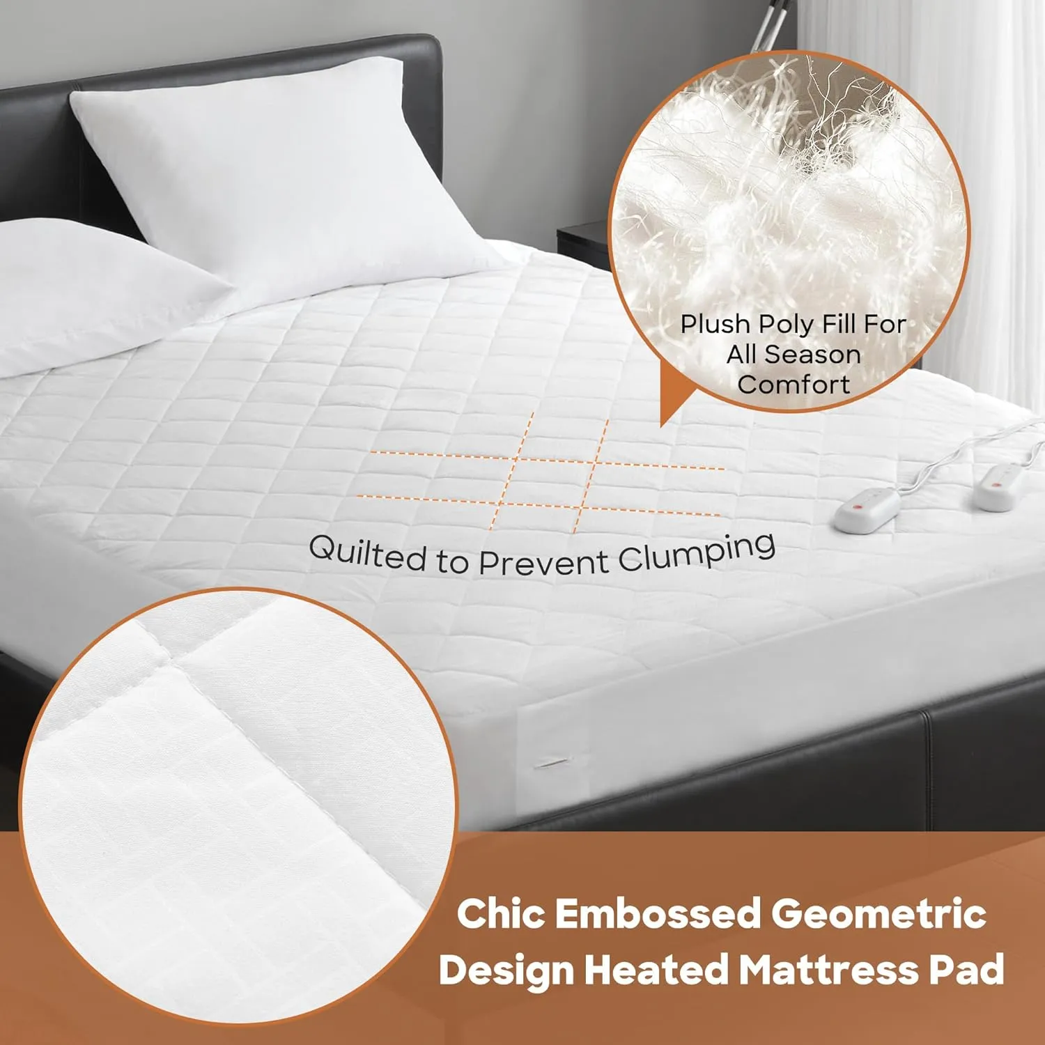Sharper Image Heated Mattress Pad Queen Size Electric Mattress Pad 10 Lv. Heating, 5 hr Auto Shut Off, Heated Topper Bed Warmer, Deep Pocket Fits 18" Mattress, ETL-Cert, Machine Washable, Queen