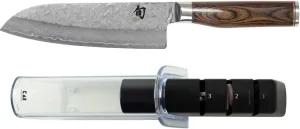 Shun Premier 7-Inch Santoku Knife and Kai Retractable Knife Sharpener Set