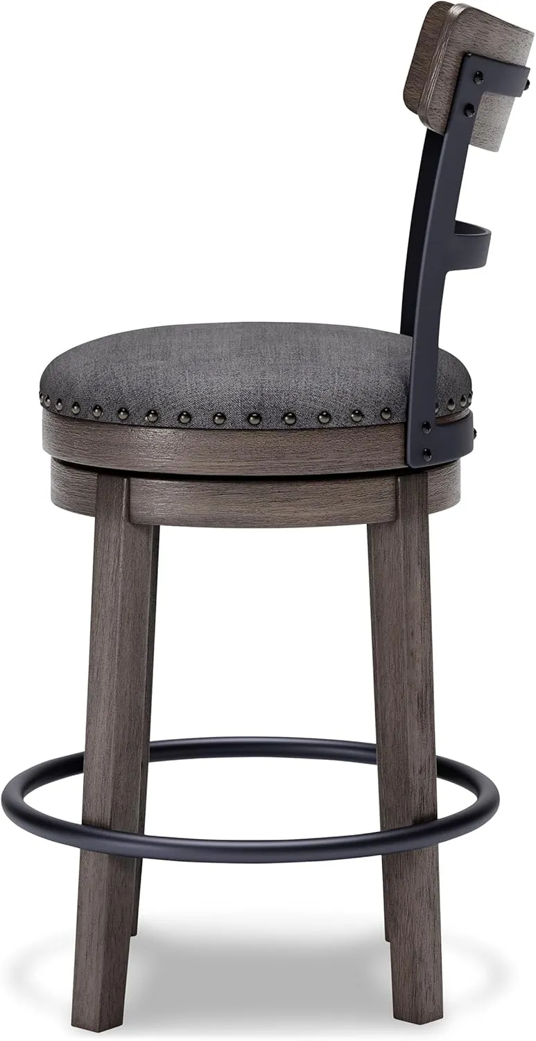 Signature Design by Ashley Caitbrook 24" Farmhouse Counter Height Upholstered Swivel Barstool, Gray