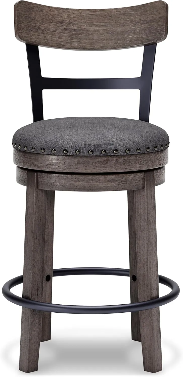 Signature Design by Ashley Caitbrook 24" Farmhouse Counter Height Upholstered Swivel Barstool, Gray