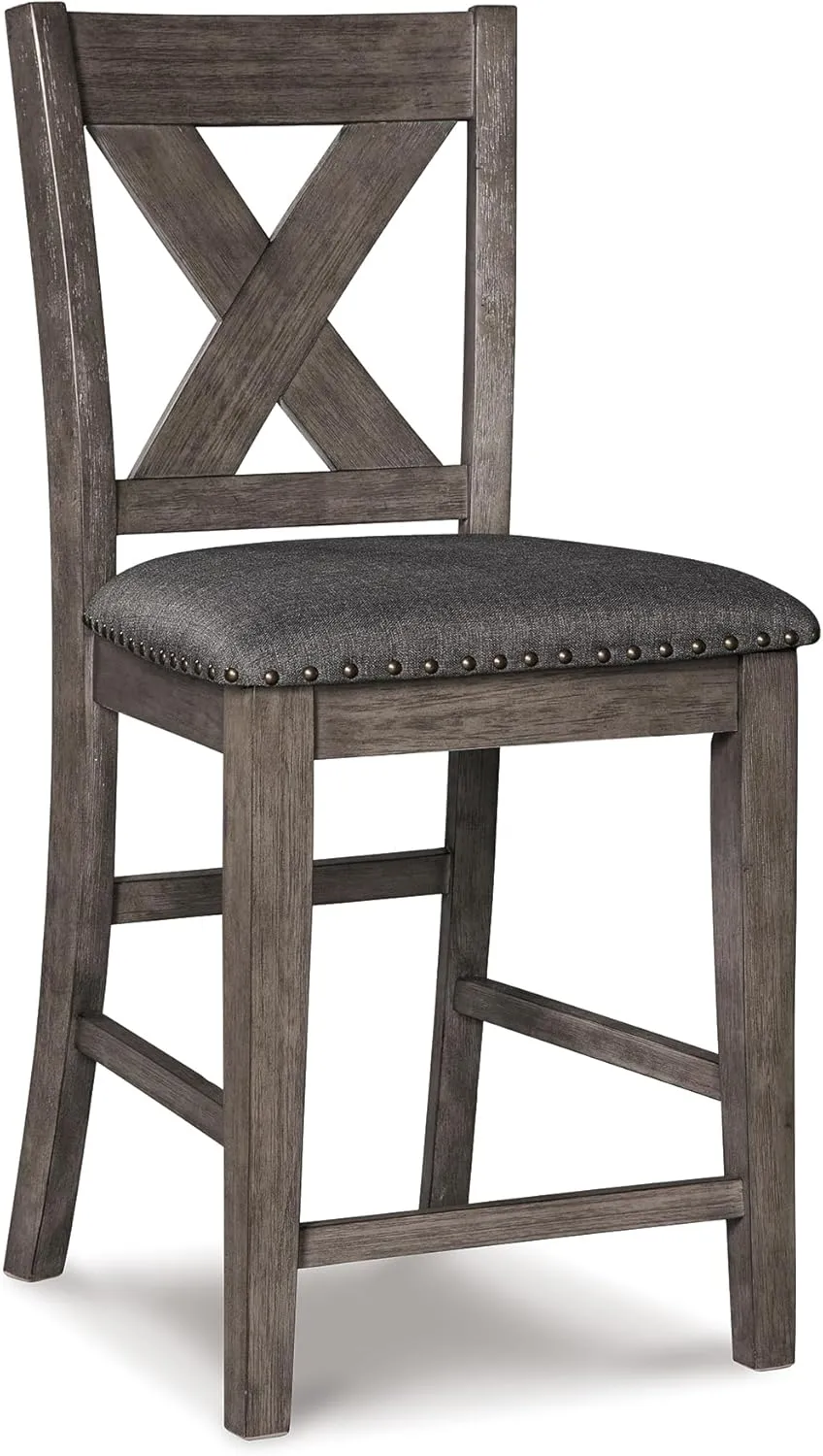 Signature Design by Ashley Caitbrook Rustic 24.63" Counter Height Upholstered Barstool, Set of 2, Gray