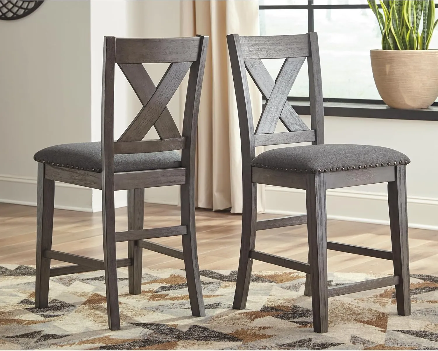 Signature Design by Ashley Caitbrook Rustic 24.63" Counter Height Upholstered Barstool, Set of 2, Gray