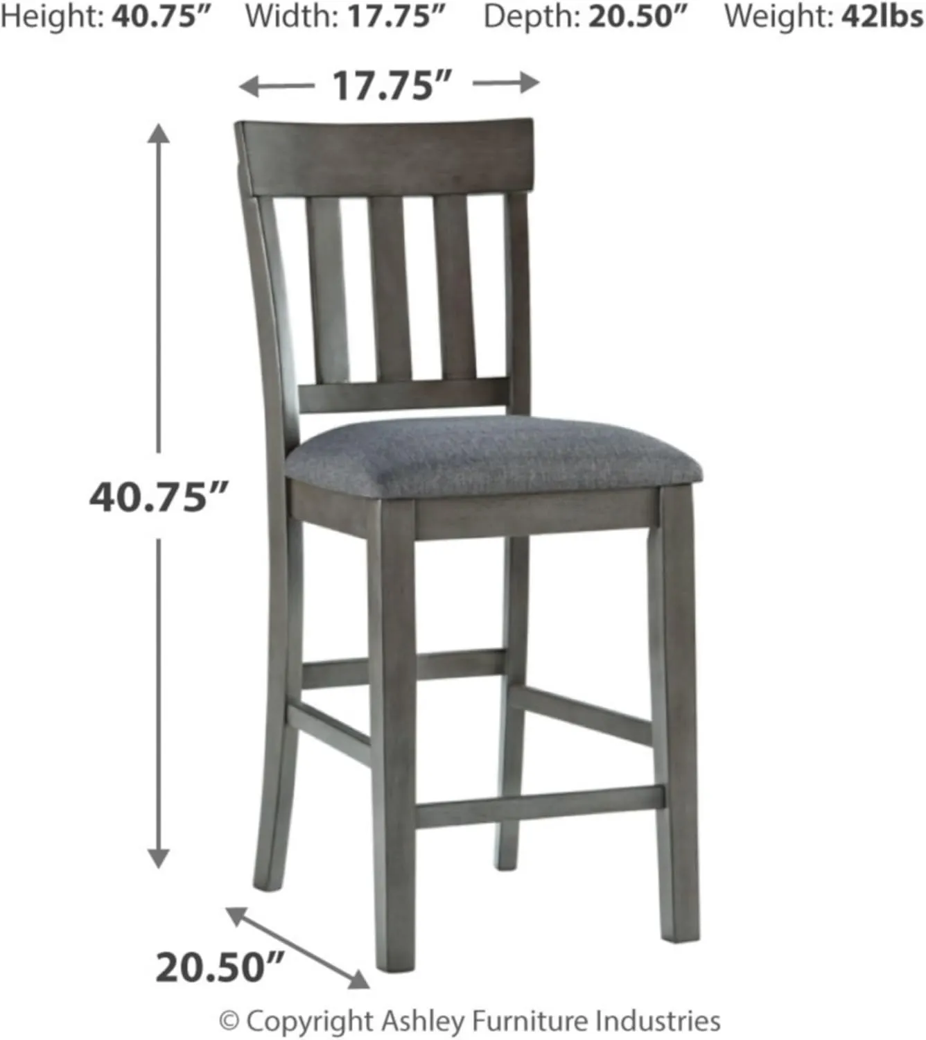 Signature Design by Ashley Hallanden Modern Farmhouse 25.75" Counter Height Upholstered Barstool, Set of 2, Dark Gray
