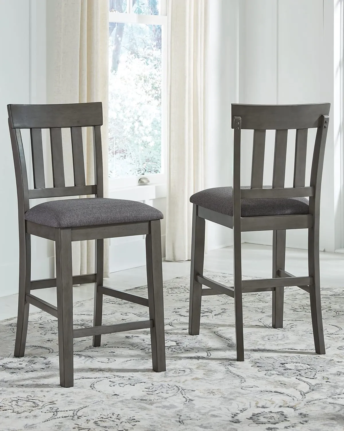 Signature Design by Ashley Hallanden Modern Farmhouse 25.75" Counter Height Upholstered Barstool, Set of 2, Dark Gray
