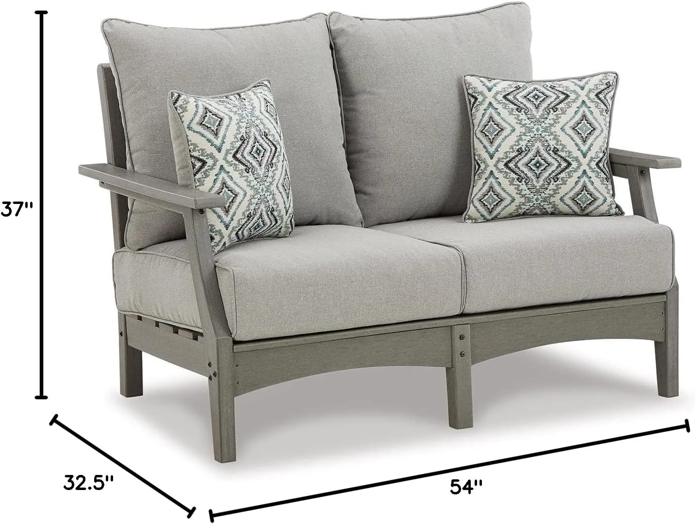 Signature Design by Ashley Outdoor Visola Patio HDPE Loveseat with Nuvella Throw Pillows, Gray