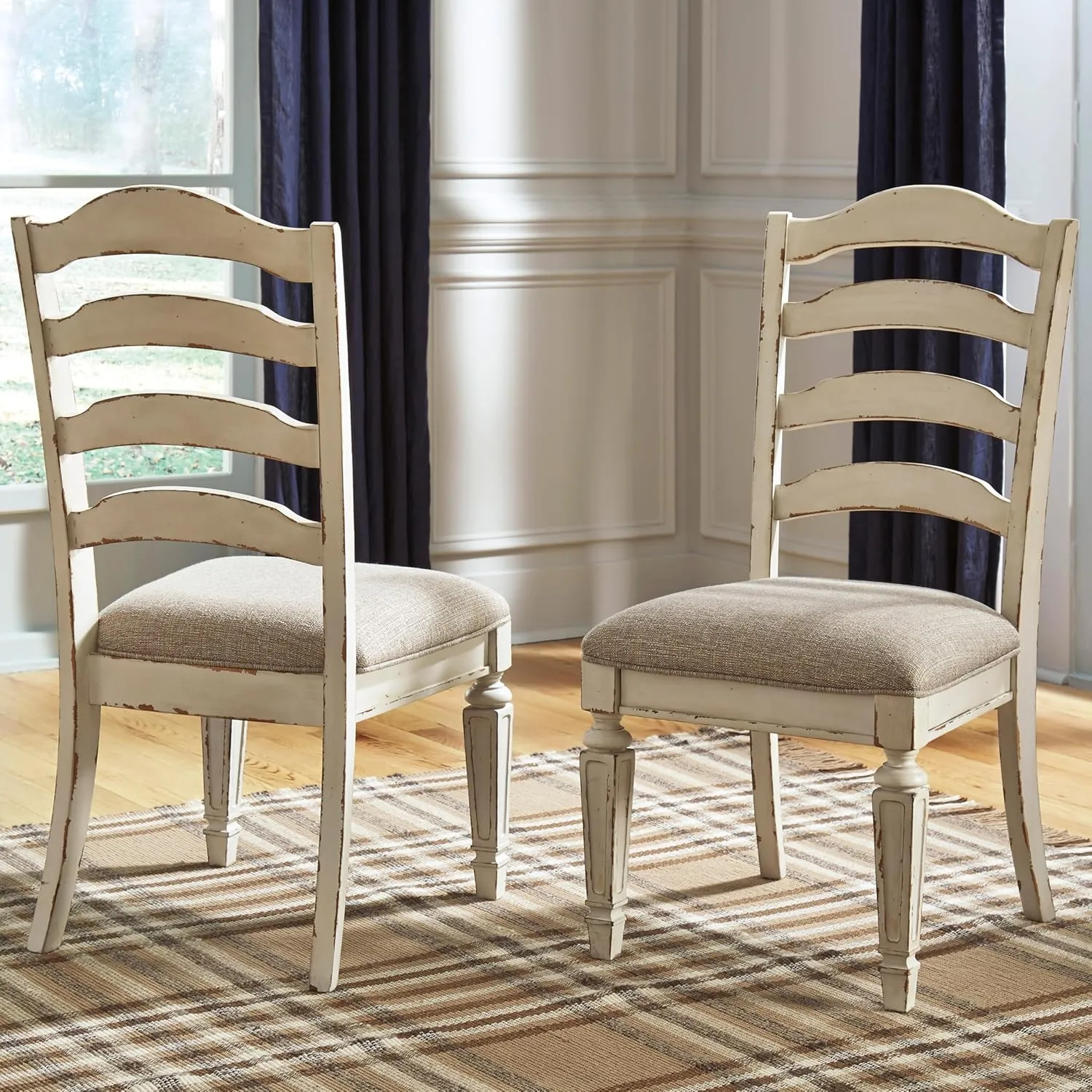 Signature Design by Ashley Realyn Dining Room Upholstered Chair 2 Count, Antique White