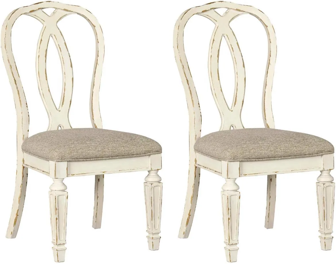 Signature Design by Ashley Realyn French Country Ribbon Back Dining Chair, 2 Count, Chipped White