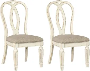 Signature Design by Ashley Realyn French Country Ribbon Back Dining Chair, 2 Count, Chipped White