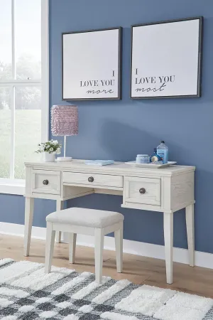Signature Design by Ashley Robbinsdale Casual Vanity with 3 Drawers & Upholstered Cushioned Stool, Whitewash