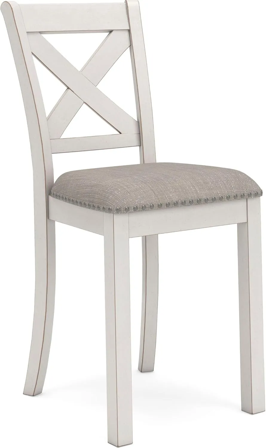 Signature Design by Ashley Robbinsdale Farmhouse Armless 24.75" Counter Height Upholstered Bar Stool with Foot Rest, Set of 2, White & Light Gray