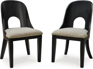 Signature Design by Ashley Rowanbeck Contemporary Armless Herringbone Upholstered Dining Chair, Set of 2, Black & Light Gray