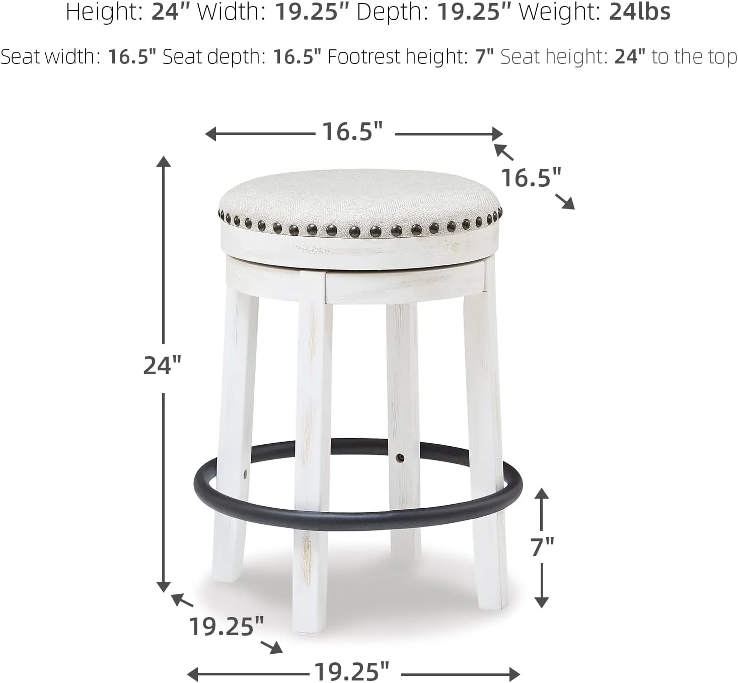 Signature Design by Ashley Valebeck 24" Counter Height Upholstered Swivel Stool, White & Black
