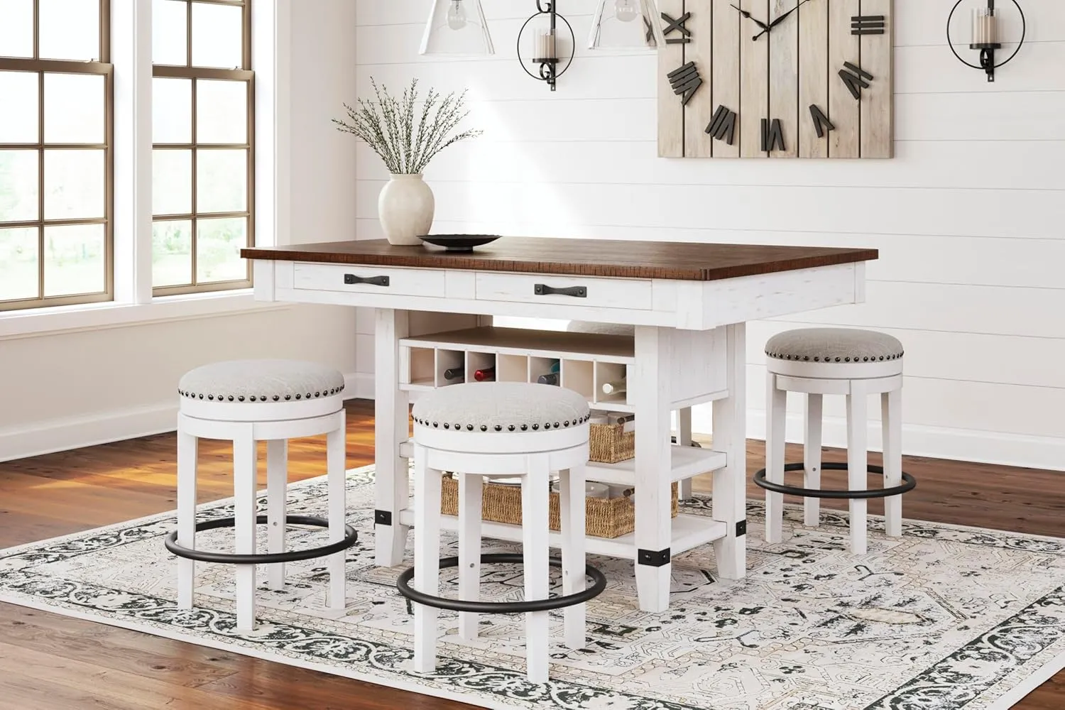 Signature Design by Ashley Valebeck 24" Counter Height Upholstered Swivel Stool, White & Black