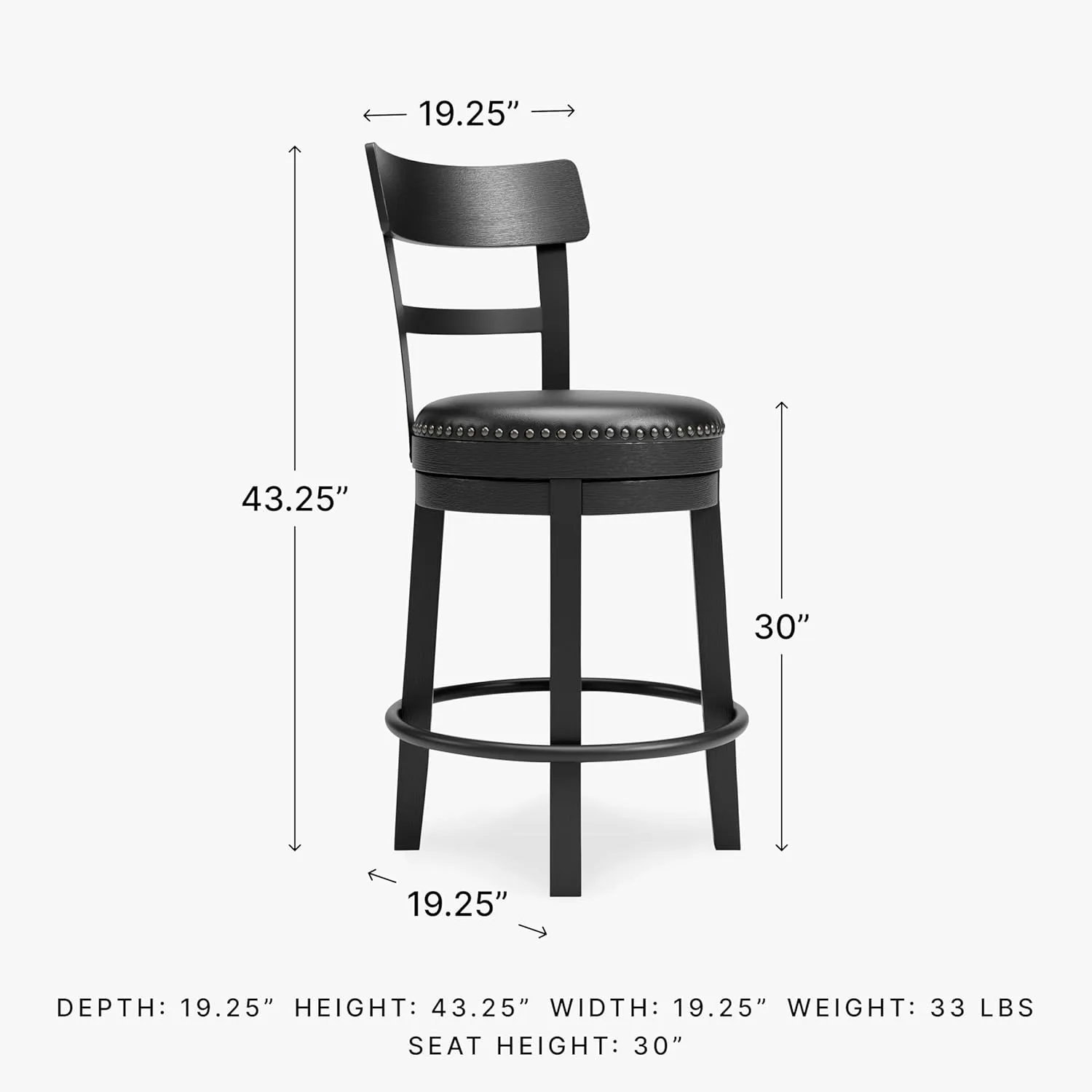 Signature Design by Ashley Valebeck 30.38" Casual Pub Height Upholstered Swivel Barstool, Black