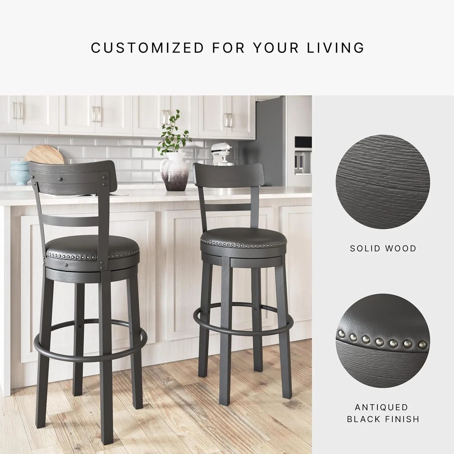 Signature Design by Ashley Valebeck 30.38" Casual Pub Height Upholstered Swivel Barstool, Black