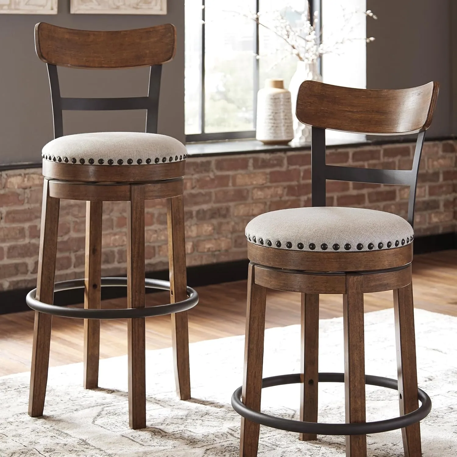 Signature Design by Ashley Valebeck 30" Farmhouse Pub Height Barstool, Brown
