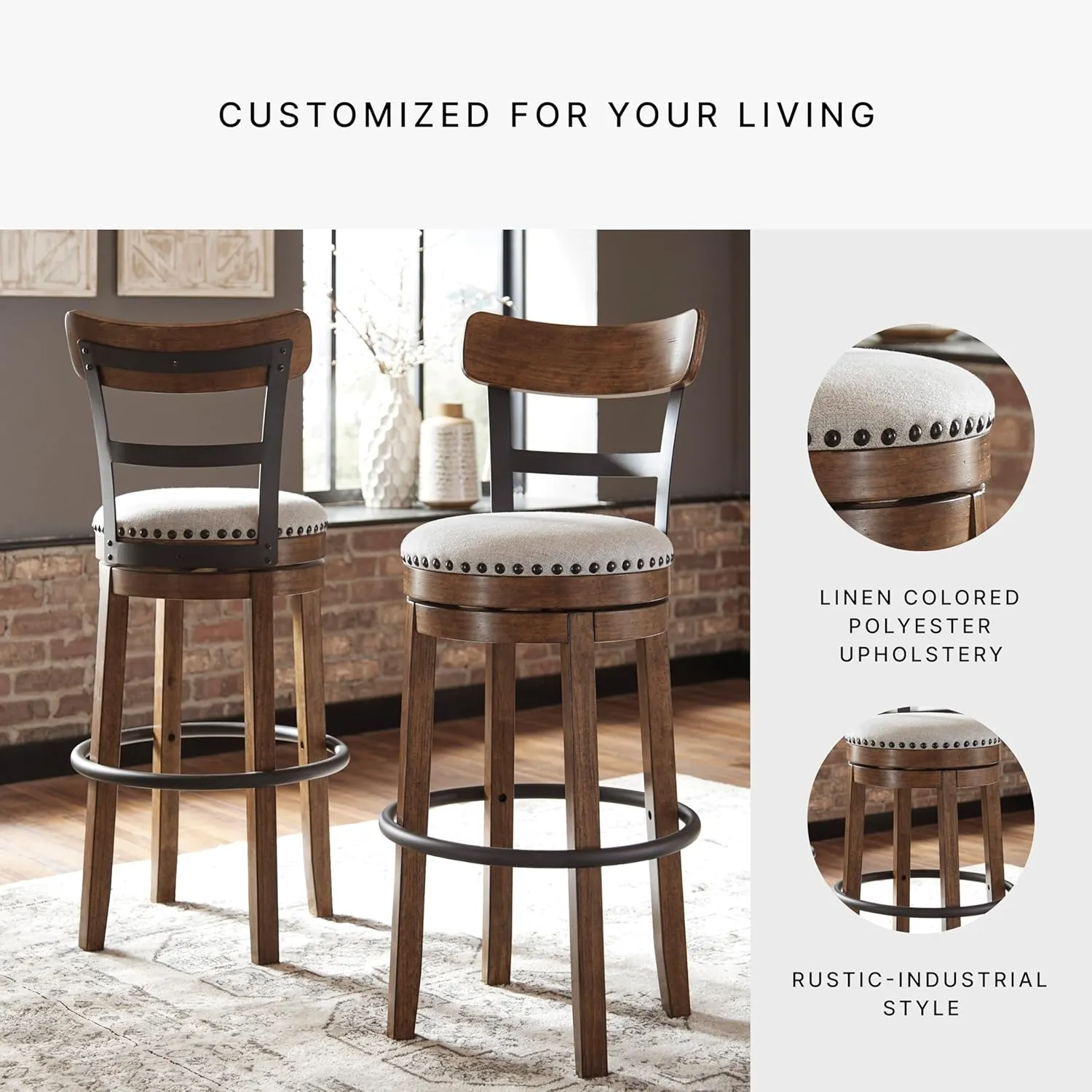 Signature Design by Ashley Valebeck 30" Farmhouse Pub Height Barstool, Brown