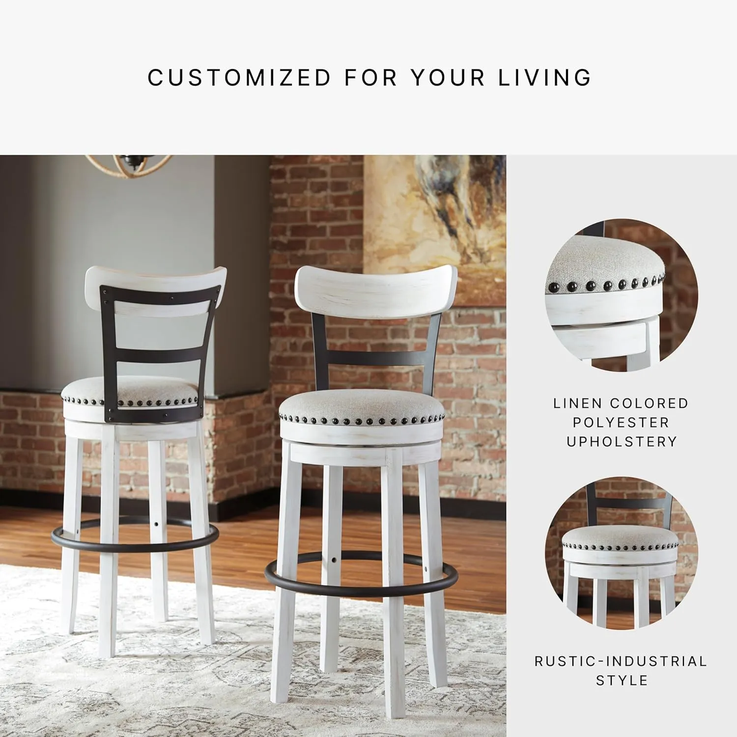 Signature Design by Ashley Valebeck 30" Modern Swivel Pub Height Barstool, Whitewash