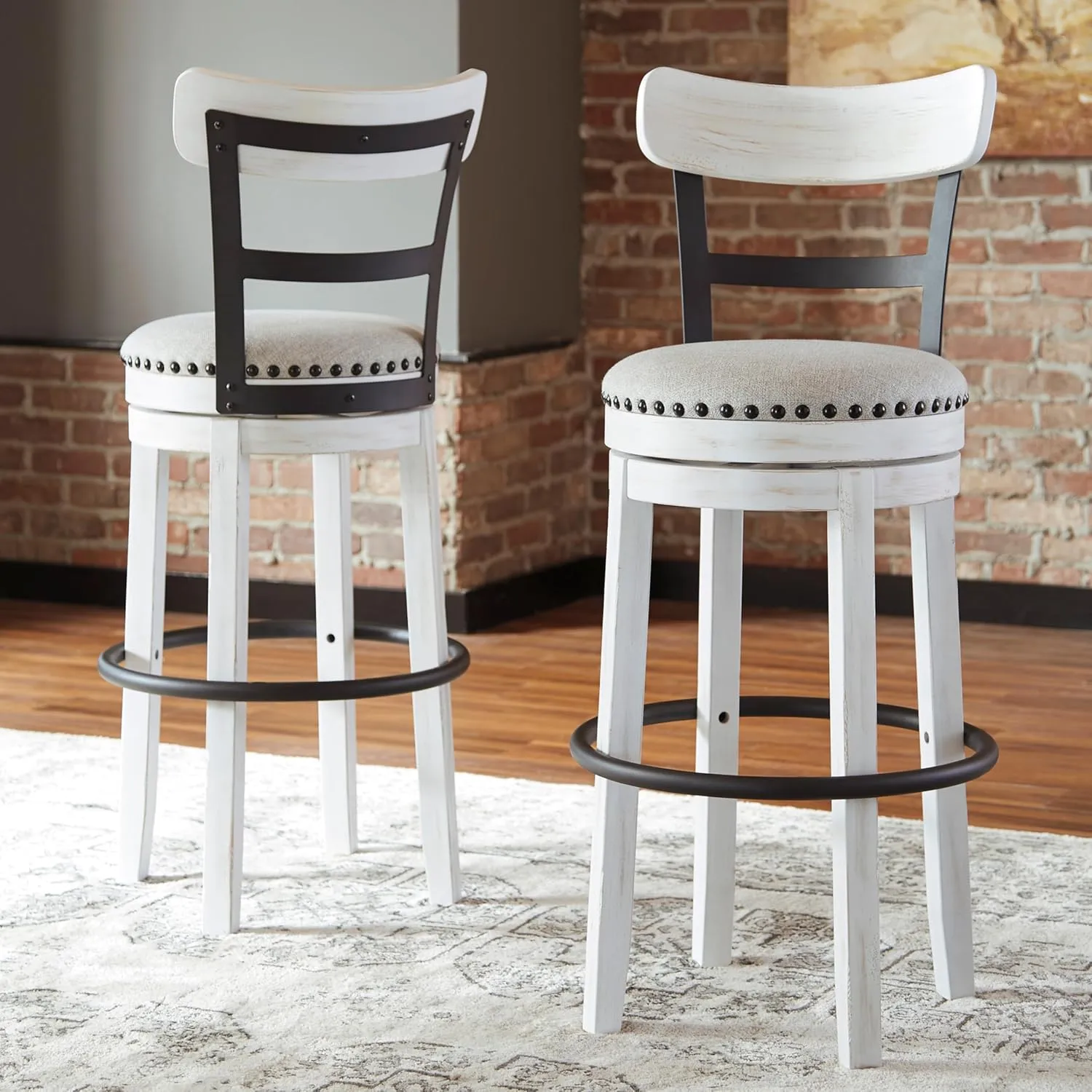 Signature Design by Ashley Valebeck 30" Modern Swivel Pub Height Barstool, Whitewash