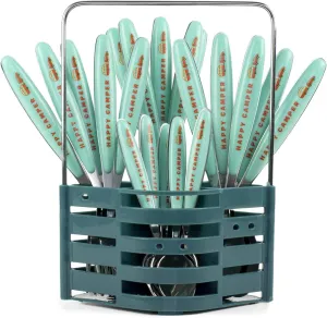Silverware Flatware Cutlery Set - Stainless Steel 24 Pc Flatware Set With Silverware Caddy Service for 6 | Dishwasher Safe Camping Set Flatware for Travel, Small Spaces and Outdoor Use