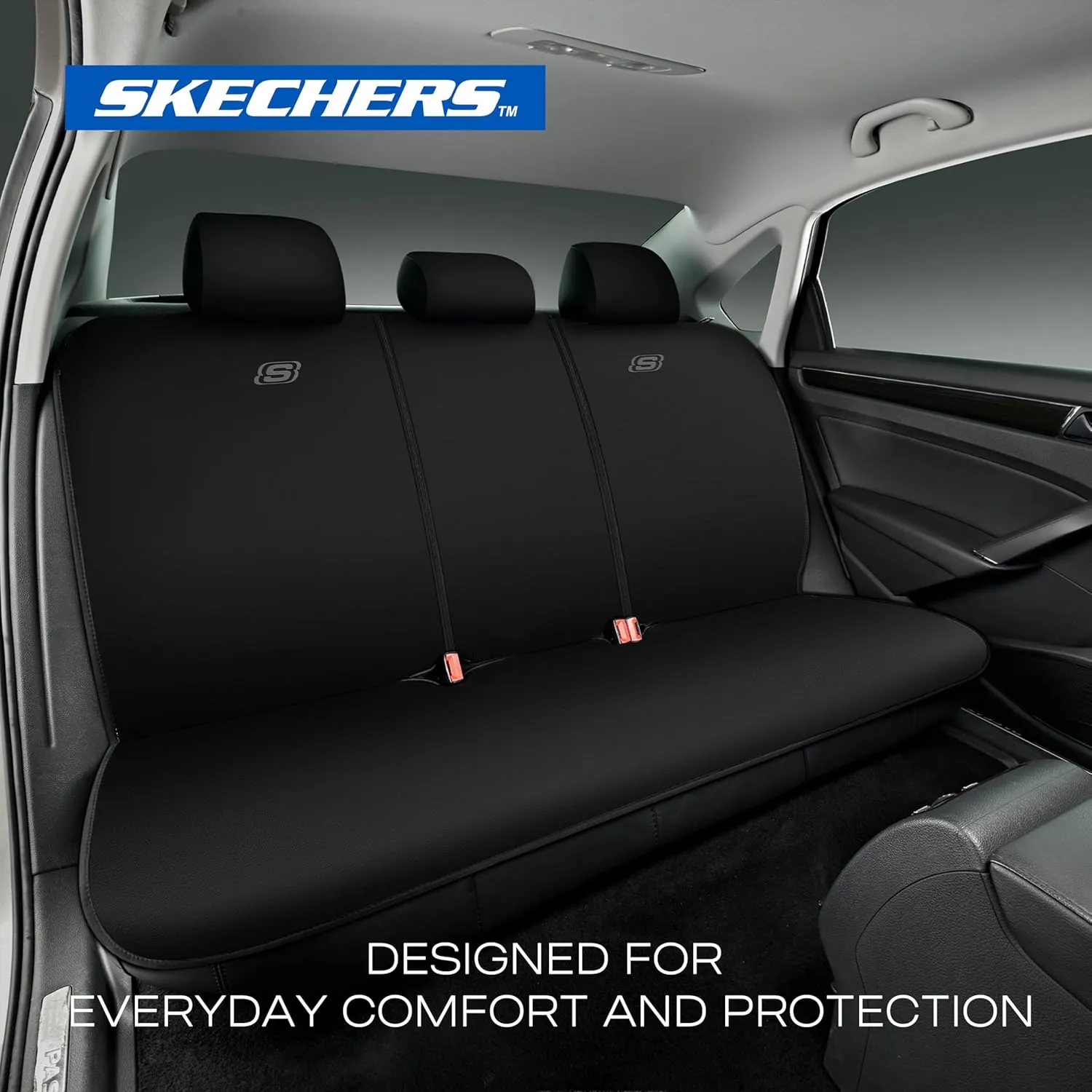 Skechers Car Seat Covers, Premium Breathable Polyester Seat Covers, Car Seat Covers Full Set Airbag Compatible, Automotive Comfort & Protection for Most Cars, Vans, Trucks, SUVs (Full Set, Red)