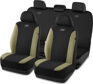 Skechers Car Seat Covers, Premium Breathable Polyester Seat Covers, Car Seat Covers Full Set Airbag Compatible, Automotive Comfort & Protection for Most Cars, Vans, Trucks, SUVs (Full Set,Beige)