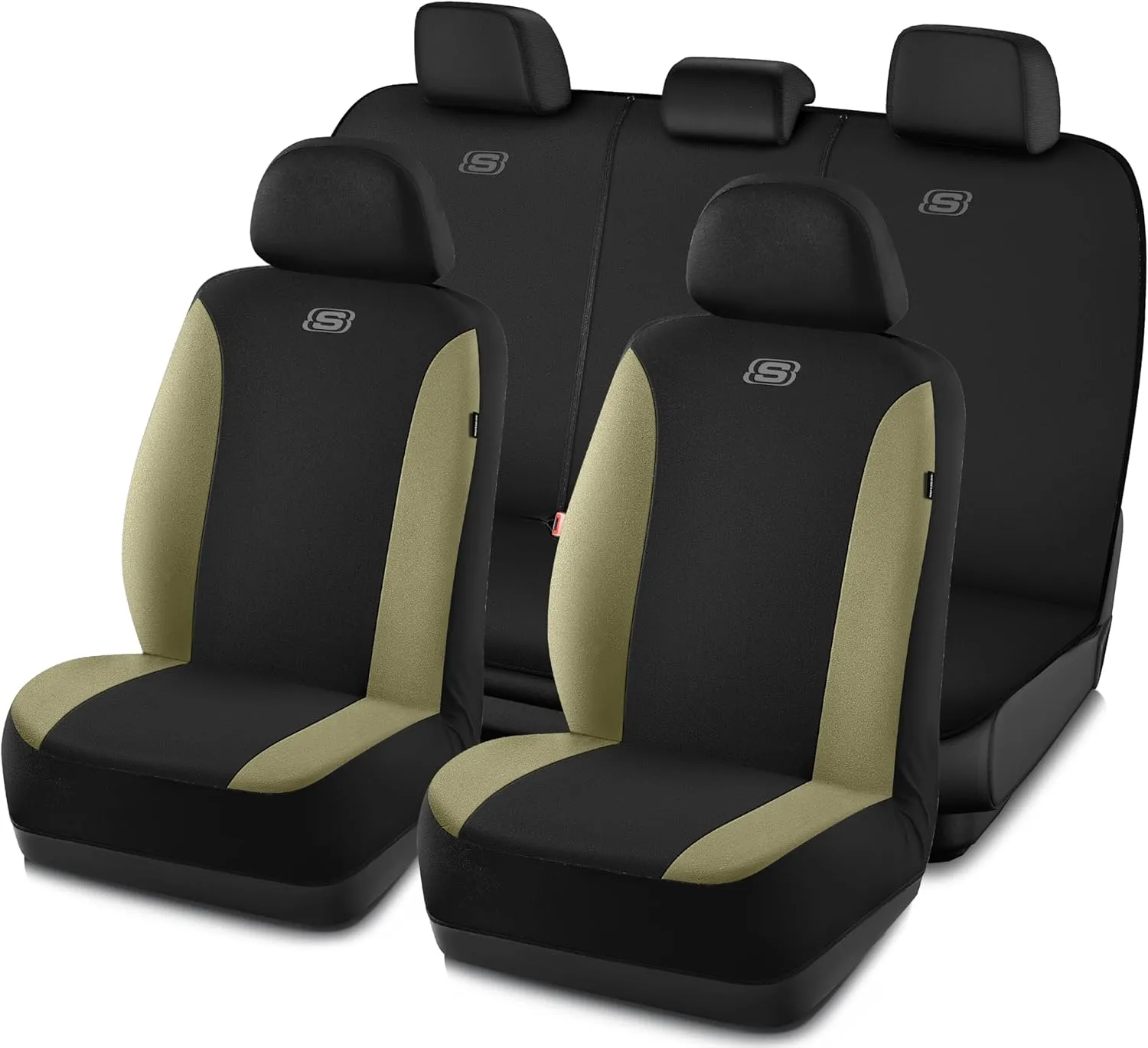 Skechers Car Seat Covers, Premium Breathable Polyester Seat Covers, Car Seat Covers Full Set Airbag Compatible, Automotive Comfort & Protection for Most Cars, Vans, Trucks, SUVs (Full Set,Beige)