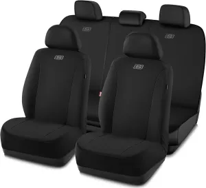 Skechers Car Seat Covers, Premium Breathable Polyester Seat Covers, Car Seat Covers Full Set Airbag Compatible, Automotive Comfort & Protection for Most Cars, Vans, Trucks, SUVs (Full Set,Black)