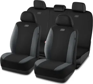 Skechers Car Seat Covers, Premium Breathable Polyester Seat Covers, Car Seat Covers Full Set Airbag Compatible, Automotive Comfort & Protection for Most Cars, Vans, Trucks, SUVs (Full Set,Grey)