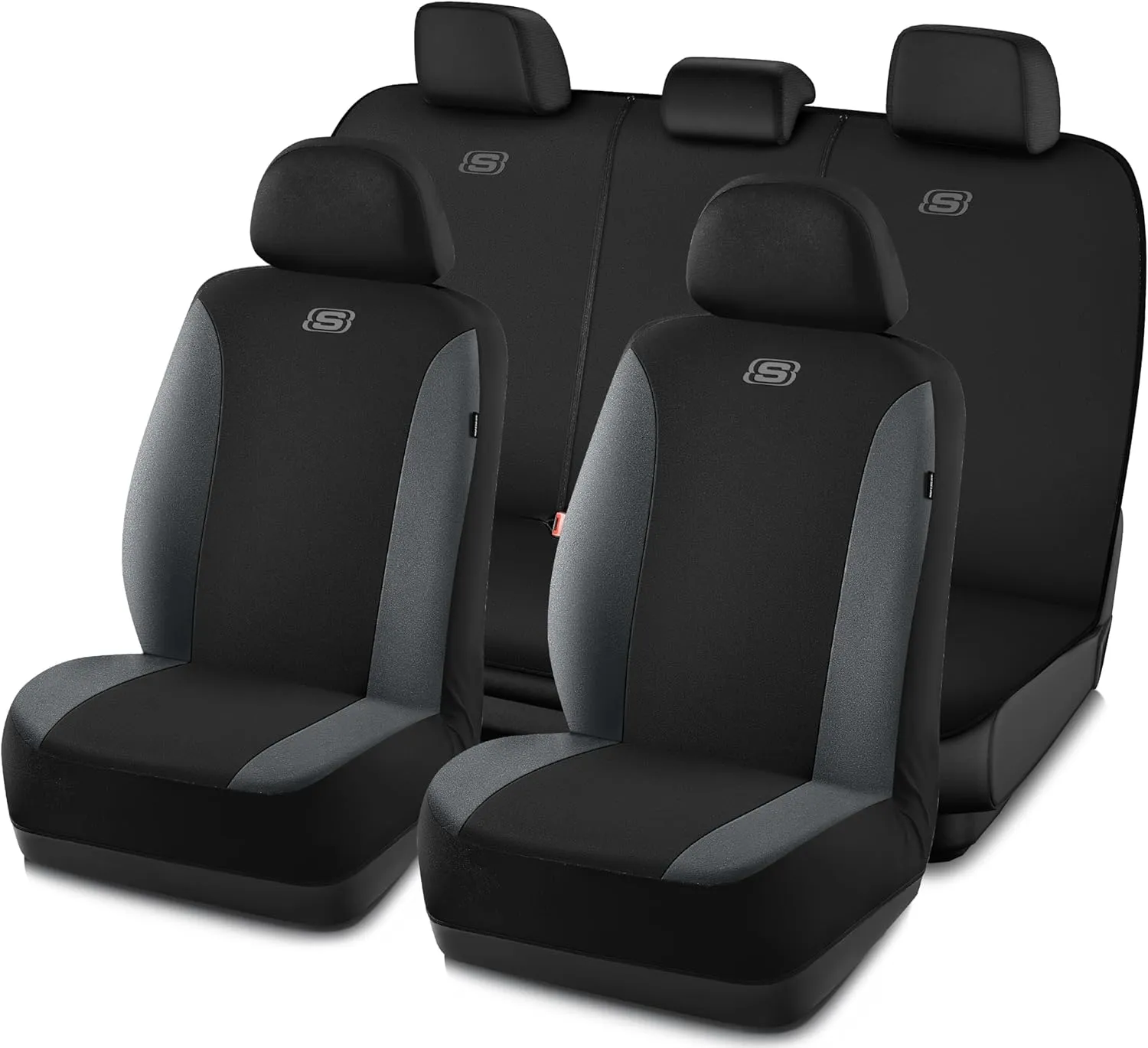 Skechers Car Seat Covers, Premium Breathable Polyester Seat Covers, Car Seat Covers Full Set Airbag Compatible, Automotive Comfort & Protection for Most Cars, Vans, Trucks, SUVs (Full Set,Grey)