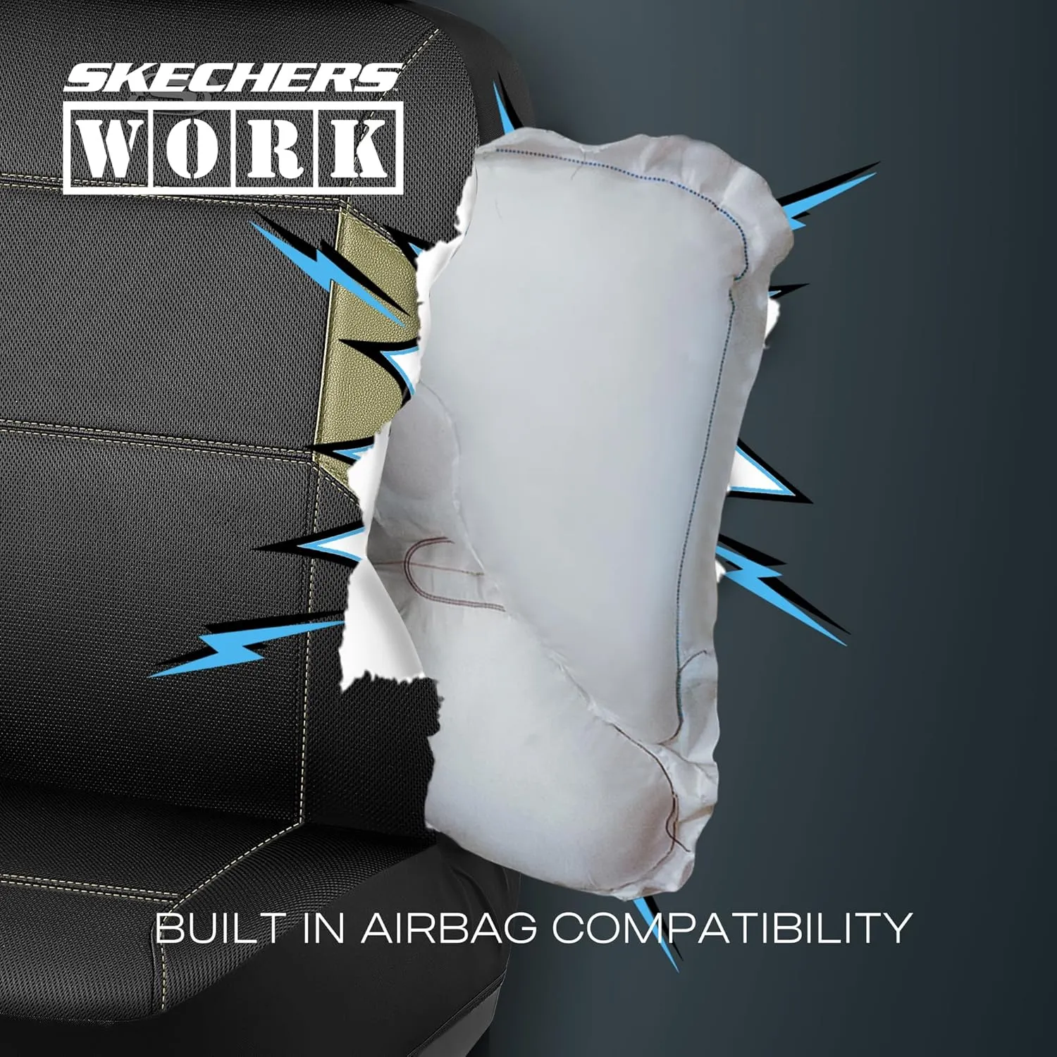 Skechers Work Car Seat Covers, 5-Times Stronger Built-in Webbing Seat Cover Full Set, Mesh Fabric Seat Cover for Car, Airbag Compatible, Automotive Comfort for Most Cars, Trucks, SUVs (Beige,Full Set)