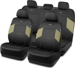 Skechers Work Car Seat Covers, 5-Times Stronger Built-in Webbing Seat Cover Full Set, Mesh Fabric Seat Cover for Car, Airbag Compatible, Automotive Comfort for Most Cars, Trucks, SUVs (Beige,Full Set)