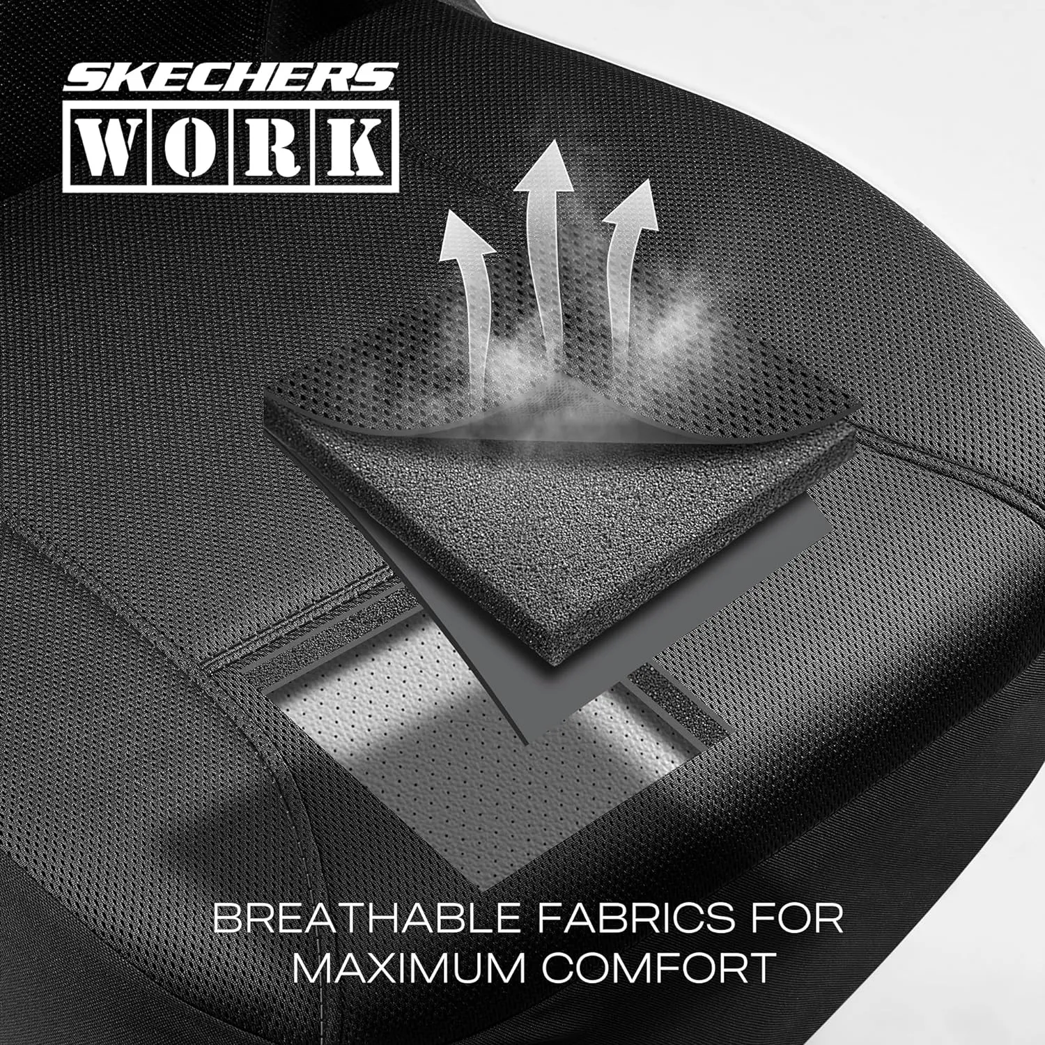 Skechers Work Car Seat Covers, 5-Times Stronger Built-in Webbing Seat Cover Full Set, Mesh Fabric Seat Cover for Car, Airbag Compatible, Automotive Comfort for Most Cars, Trucks, SUVs (Black,Full Set)