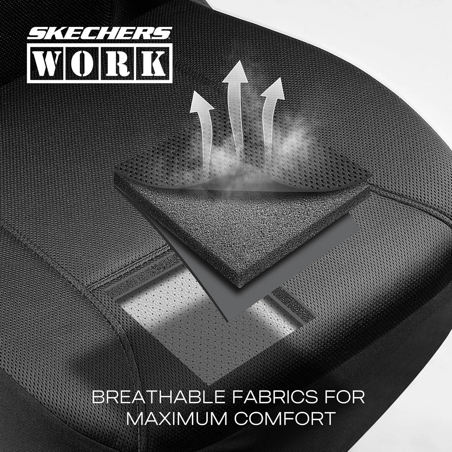 Skechers Work Car Seat Covers, 5-Times Stronger Built-in Webbing Seat Cover Full Set, Mesh Fabric Seat Cover for Car, Airbag Compatible, Automotive Comfort for Most Cars, Trucks, SUVs (Black,Full Set)