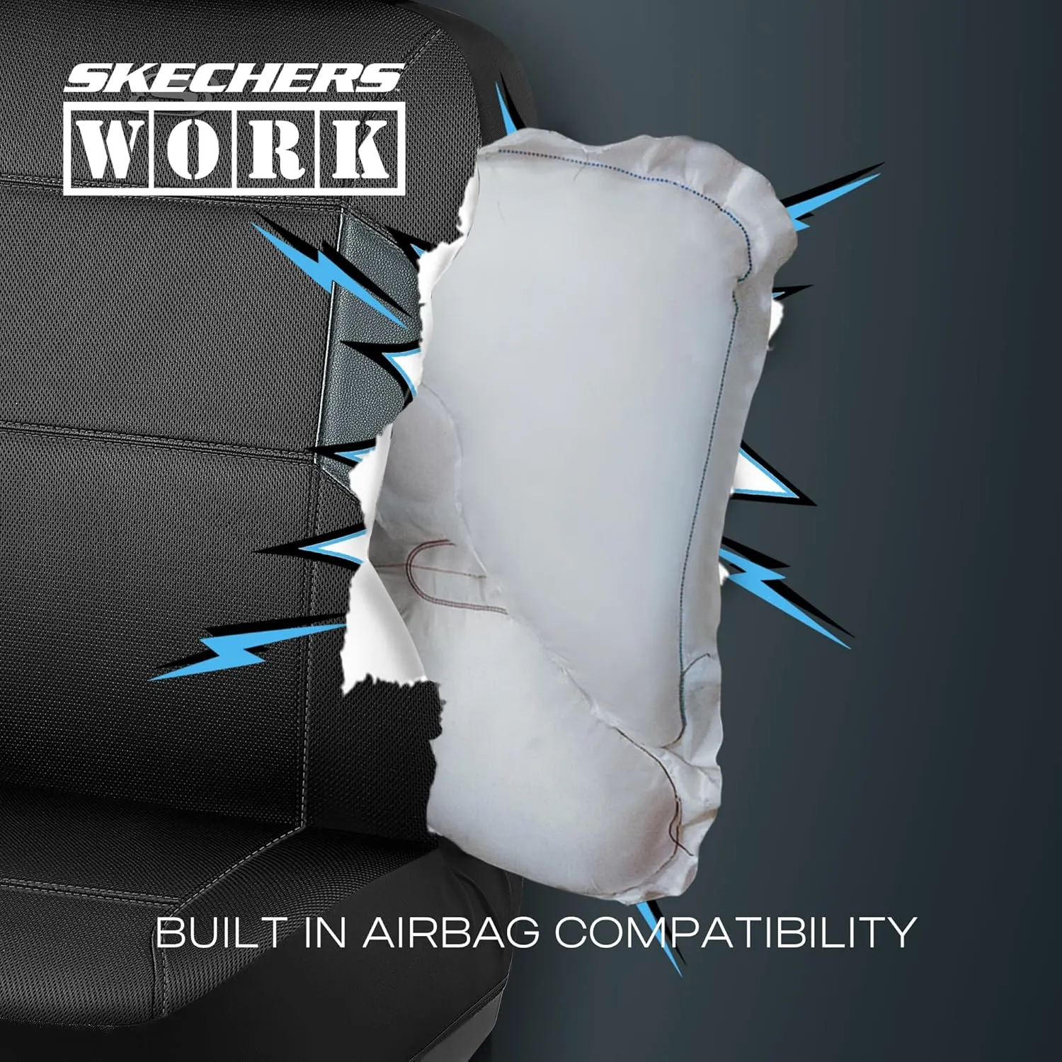 Skechers Work Car Seat Covers, 5-Times Stronger Built-in Webbing Seat Cover Full Set, Mesh Fabric Seat Cover for Car, Airbag Compatible, Automotive Comfort for Most Cars, Trucks, SUVs (Grey,Full Set)