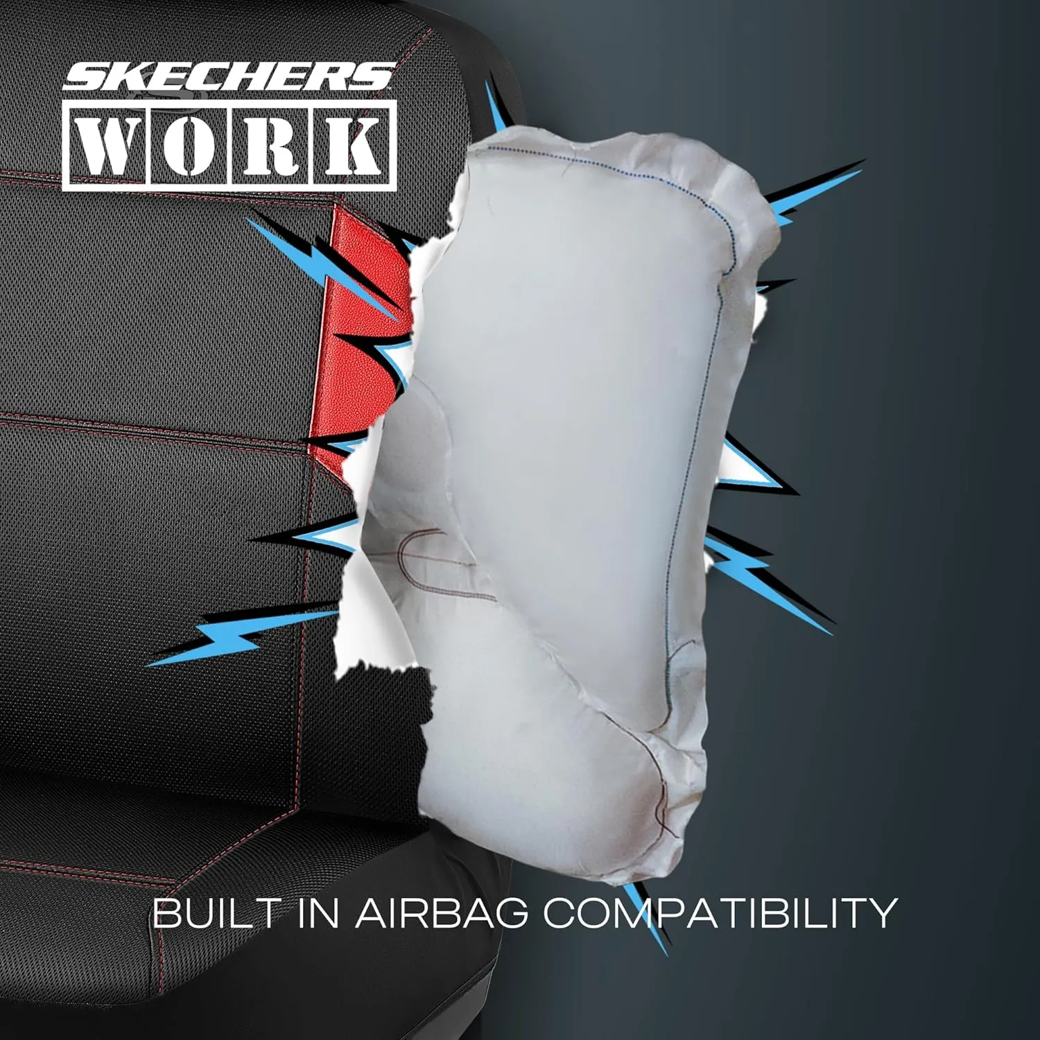 Skechers Work Car Seat Covers, 5-Times Stronger Built-in Webbing Seat Cover Full Set, Mesh Fabric Seat Cover for Car, Airbag Compatible, Automotive Comfort for Most Cars, Trucks, SUVs (Red,Full Set)