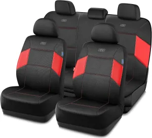 Skechers Work Car Seat Covers, 5-Times Stronger Built-in Webbing Seat Cover Full Set, Mesh Fabric Seat Cover for Car, Airbag Compatible, Automotive Comfort for Most Cars, Trucks, SUVs (Red,Full Set)