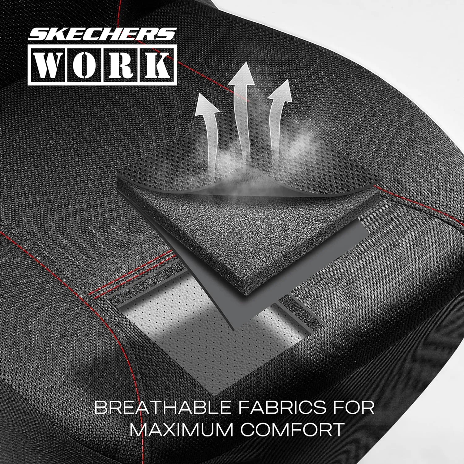 Skechers Work Car Seat Covers, 5-Times Stronger Built-in Webbing Seat Cover Full Set, Mesh Fabric Seat Cover for Car, Airbag Compatible, Automotive Comfort for Most Cars, Trucks, SUVs (Red,Full Set)