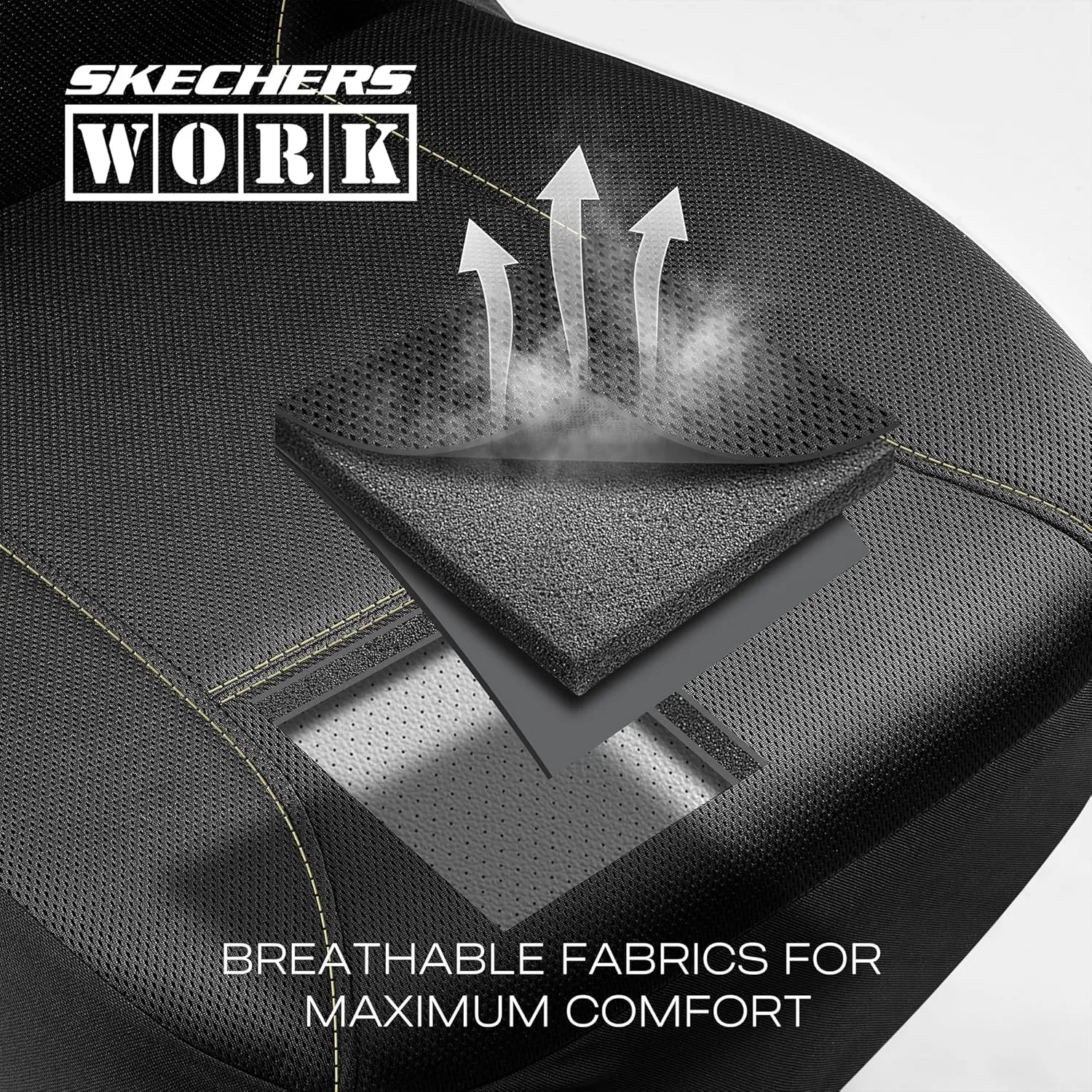 Skechers Work Car Seat Covers, Leather Seat Covers, 5-Times Stronger Built-in Webbing, Mesh Fabric Seat Cover for Cars, Airbag Compatible, Automotive Comfort for Cars, Trucks, SUVs (Beige,Two Front)