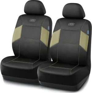 Skechers Work Car Seat Covers, Leather Seat Covers, 5-Times Stronger Built-in Webbing, Mesh Fabric Seat Cover for Cars, Airbag Compatible, Automotive Comfort for Cars, Trucks, SUVs (Beige,Two Front)
